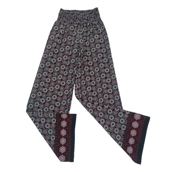 Joe B Black & Red Smocked Waist Wide Leg Floral Boho Pants Small Polyester. - Picture 1 of 7